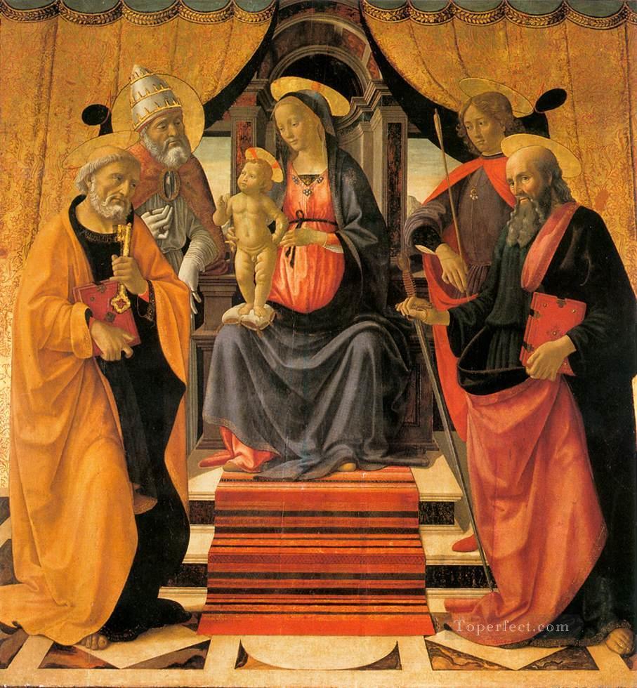 Virgen y el Niño entronizados con los santos Renacimiento Florencia Domenico Ghirlandaio Pintura al óleo